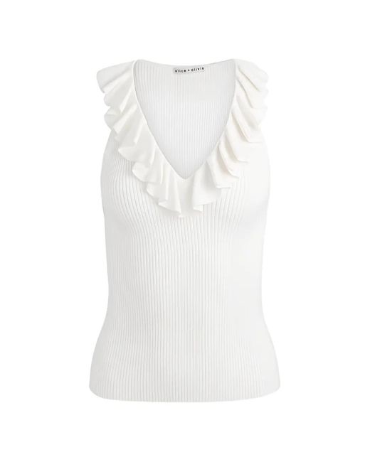 Alice + Olivia White Marnie Ruffled Top