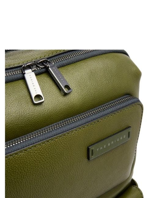 The Bridge Green Logo-Patch Leather Backpack for men