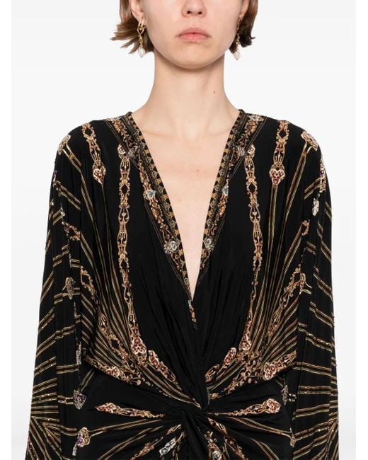 Camilla Maxi-Jurk Met Split En Gedraaid Detail in het Black