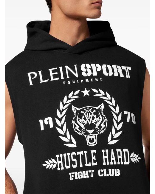 Philipp Plein Black Tiger-Print Sleeveless Hoodie for men