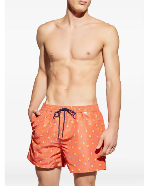 Paul Smith Orange Peach-Print Drawstring Swim Shorts for men