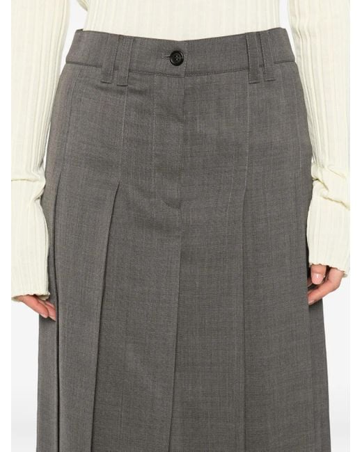 Jupe Mi-Longue À Design Plissé Brunello Cucinelli en coloris Gray