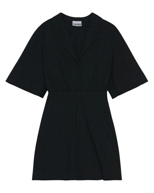 Ganni Black Pinstripe Shirt Mini Dress