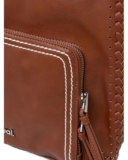 Desigual Brown Medium Braided-Trim Backpack