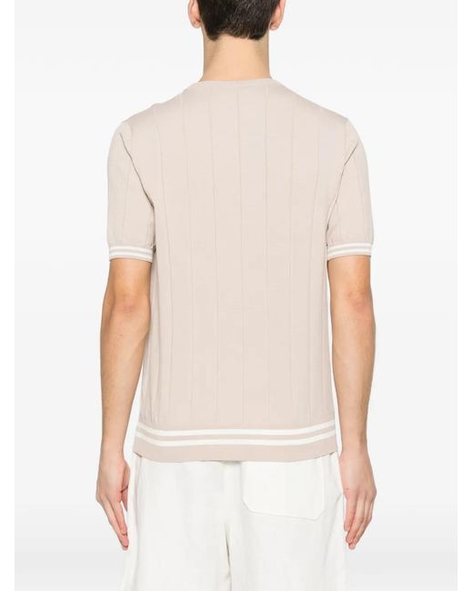 Panicale White Ribbed Striped T-Shirt for men