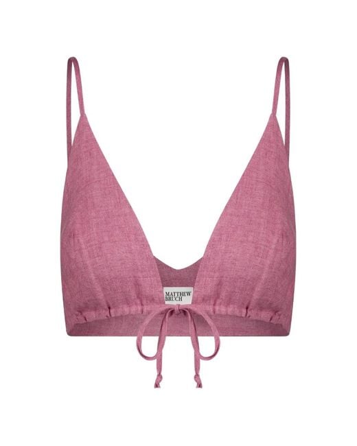 Matthew Bruch Pink Triangle Tie-Front Crop Top