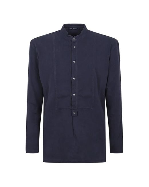 ESCAPISTA Blue Nelson Bib-Front Band-Collar Shirt for men