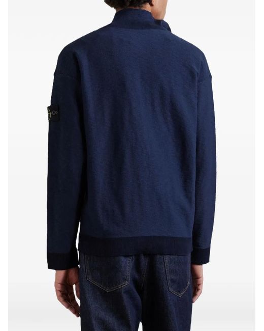 Stone Island Blue Logo-Appliquéd Zip-Up Sweater for men