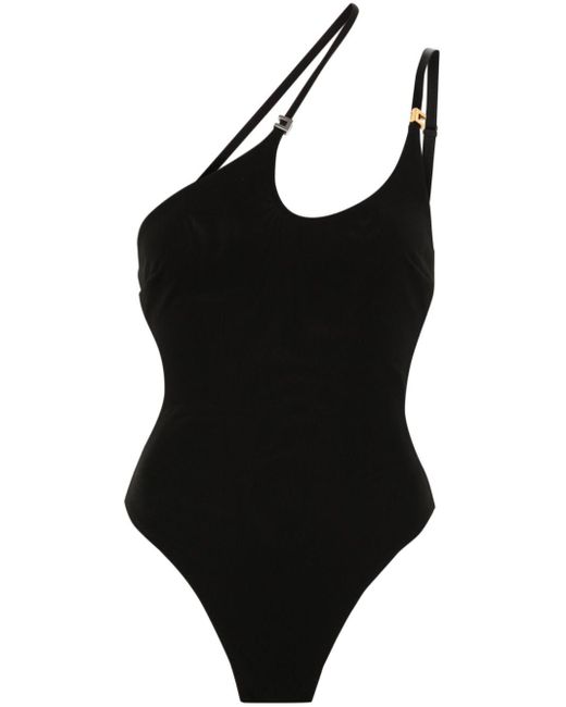 Elisabetta Franchi Black Spaghetti-strap Asymmetric Bodysuit