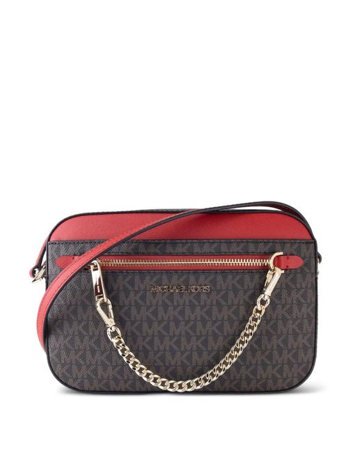 Michael Kors Gray Large Jet Set Monogram-Pattern Cross Body Bag