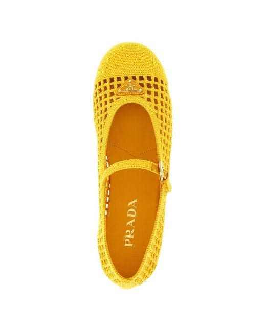 Prada Yellow Crochet Ballerinas