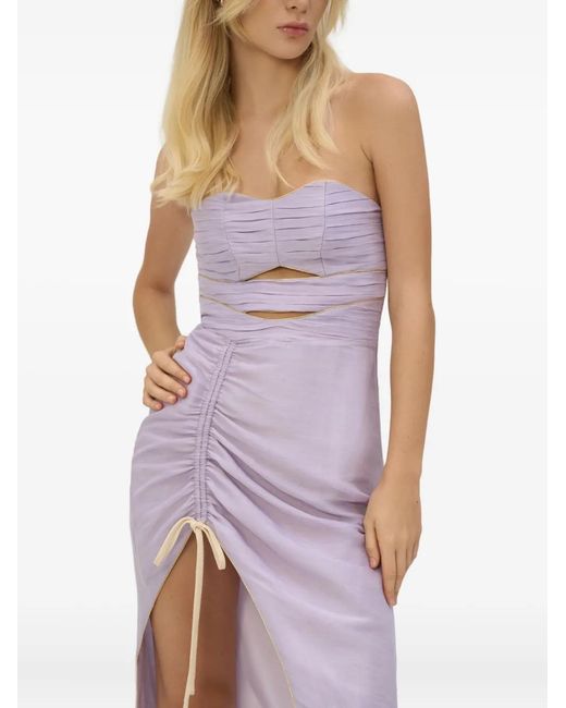 SANA OSMANI Purple Fern Cut-Out Ruched Midi Dress