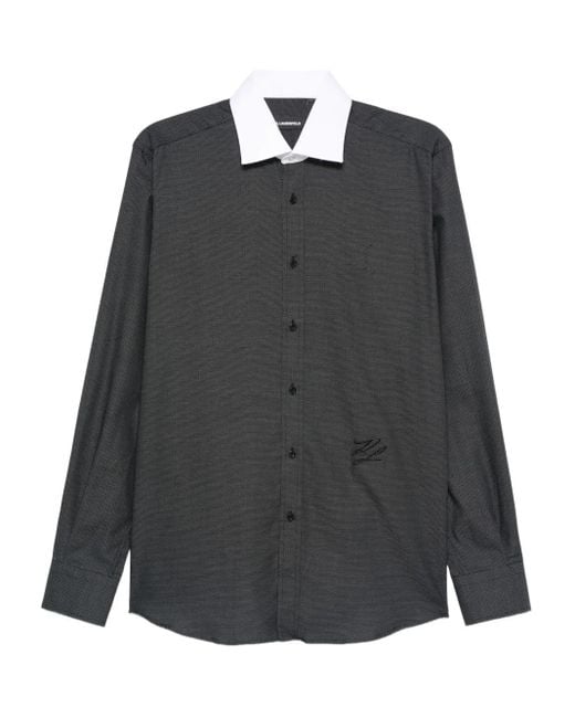 Karl Lagerfeld Black Contrast-Collar Cotton Shirt for men