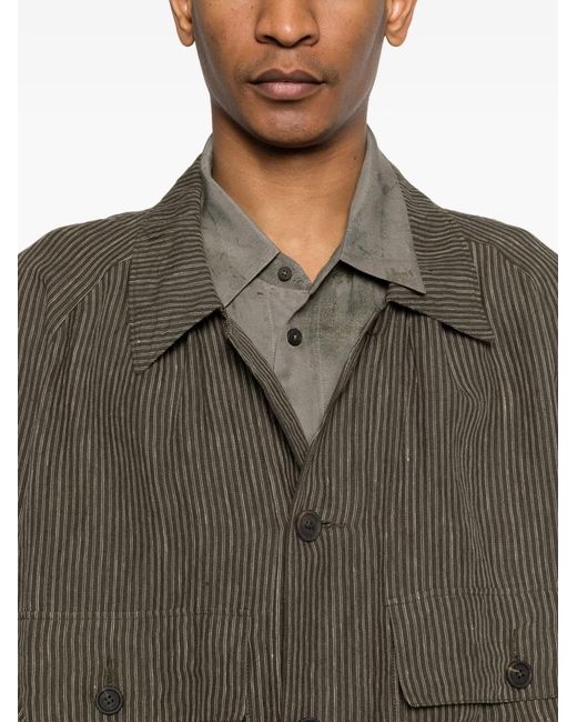 Ziggy Chen Brown Striped Buttoned Shirt Jacket for men