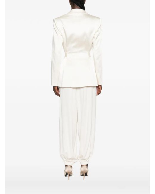Elisabetta Franchi White Belted Satin-Finish Blazer