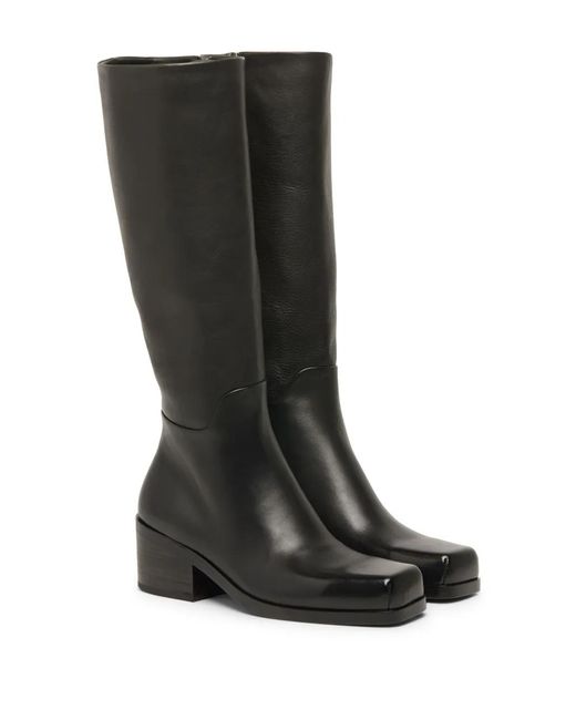 Marsèll Black Cassello Square-Toe Leather Knee-High Boots