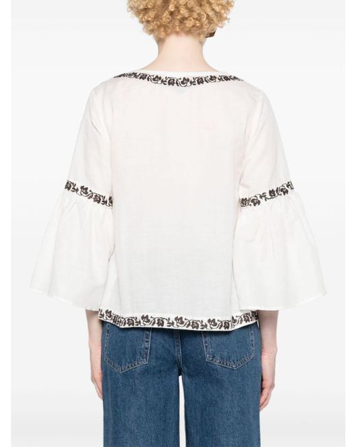 P.A.R.O.S.H. White Ciclone Floral-embroidered Blouse