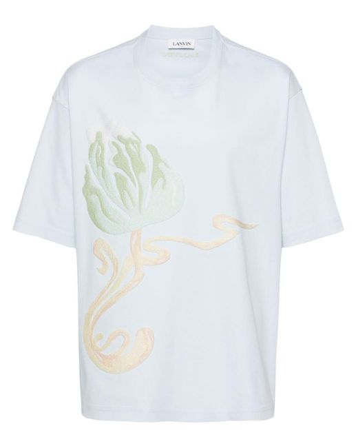 T-shirt en coton à fleurs brodées Lanvin pour homme en coloris White