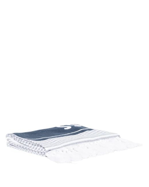 Boss White Logo Stripped Beach Towel