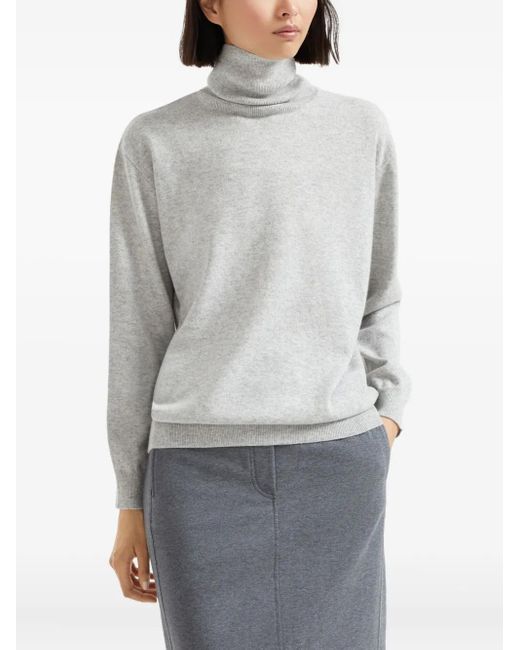 Brunello Cucinelli Gray High Neck Long Sleeve Sweater
