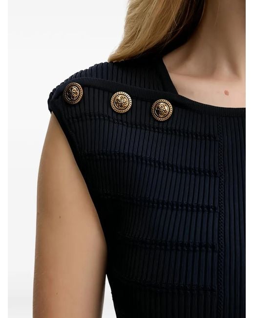 Guess Black Button-Embellished Ribbed Top