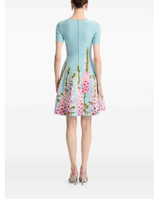 Oscar de la Renta Blue Foxglove Jacquard Dress