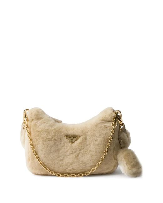 Bolso Re-Edition mini con pelo Prada de color Natural