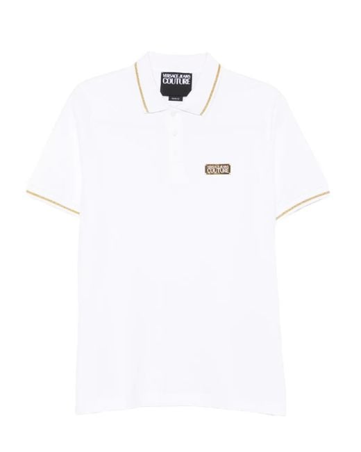 Versace Jeans Couture White Trimmed Logo-Detail Polo Shirt for men