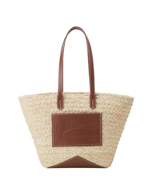Lanvin Natural Sac À Main Médium À Patch Logo Catch