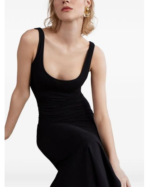 Another Tomorrow Black Asymmetric Seam-Detail Dress