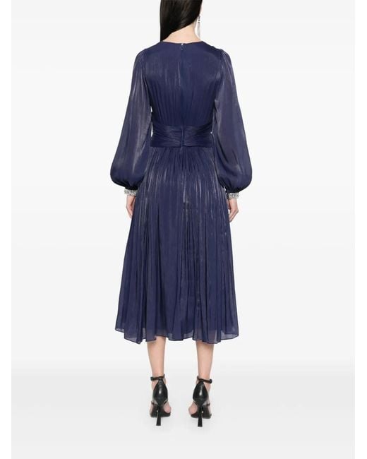 Nissa Blue Pleated Chiffon Midi Dress