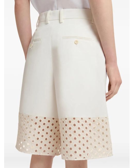 Marni White Gabardine Shorts With Broderie Anglaise Panels