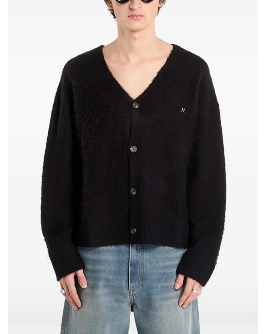 Represent Black Textured Knit V-Neck Cardigan for men