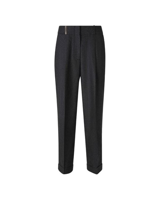 Peserico Black Pantalon Plissé À Ourlet Retourné