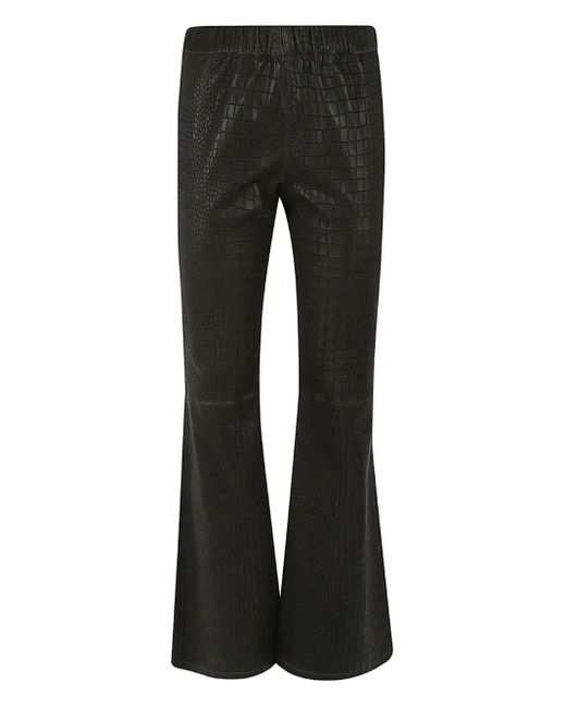 Enes Black Crocodile-Embossed Leather Trousers