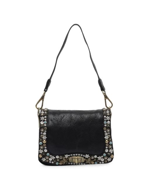Campomaggi Black Perla Studded Leather Shoulder Bag