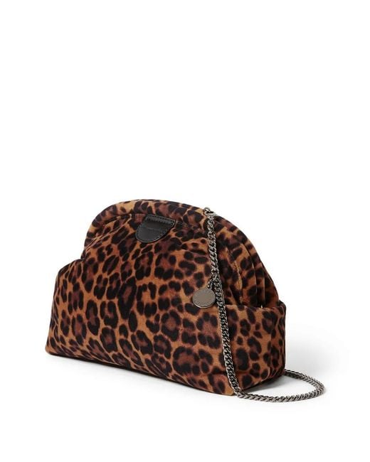 Stella McCartney Brown Leopard-Print Chain-Strap Clutch Bag