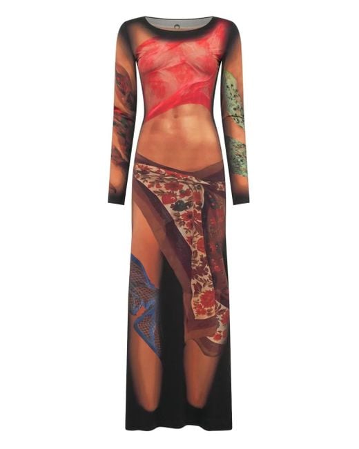 ワンピース MARINE SERRE DRAPED STATUE LONG DRESS Marine Serre Draped Statue Long Dress in Red | Lyst