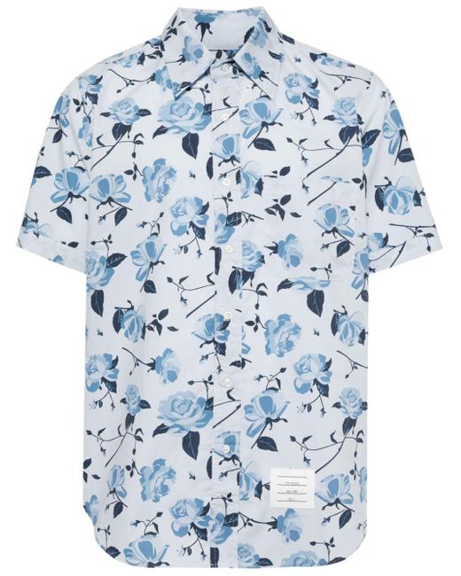 Thom Browne Blue Rose Floral Poplin Shirt for men