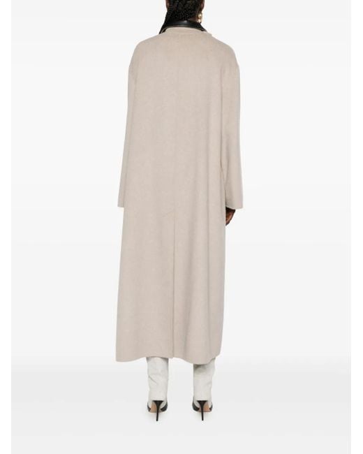 Nanushka Natural Contrast-Collar Button Coat