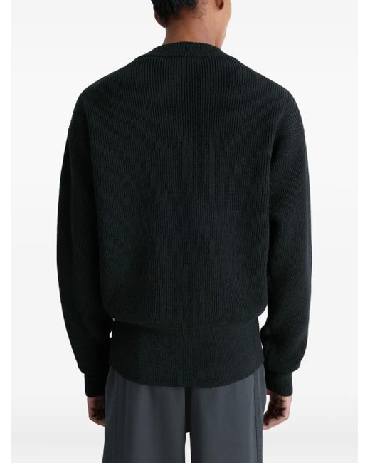 Lemaire Geribbelde Wollen Sweater Met Ronde Hals in het Black voor heren