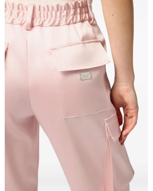 Philipp Plein Pink Satin Patch-Pocket Cargo Pants