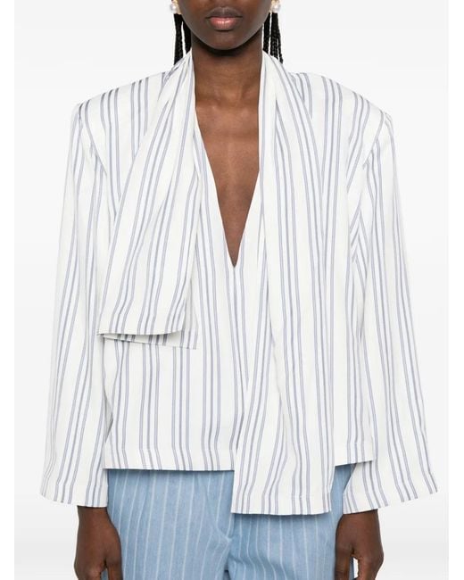 ROWEN ROSE White Scarf-Detail Striped Shirt