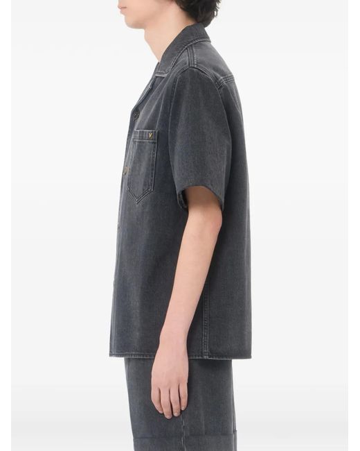 Valentino Garavani Blue Denim Bowling Shirt With Vgold for men