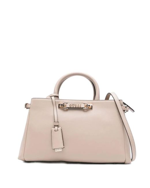Guess Natural Double-Handle Logo-Plaque Tote Bag
