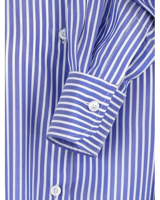 Kiton Blue Striped Embroidered-Logo Shirt