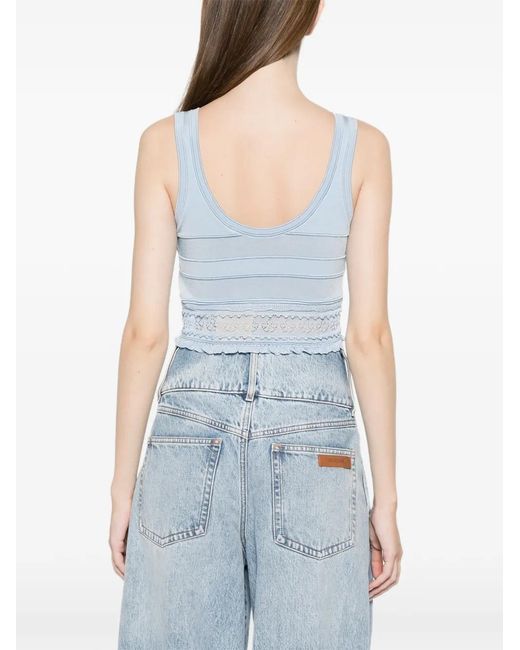 Sandro Blue Pointelle Knit Crop Top