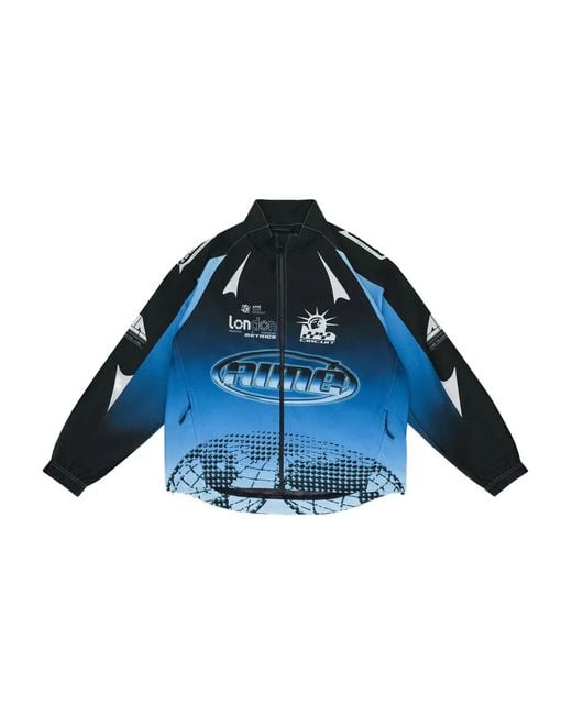 Aimé Leon Dore Blue Podium Work Graphic Bomber Jacket for men