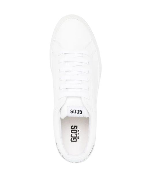 Gcds White Logo-Print Leather Sneakers for men