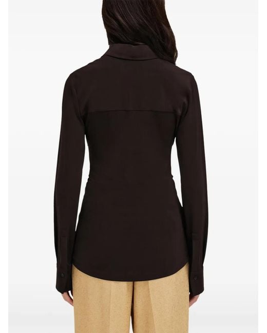 Ferragamo Black Viscose Shirt With Gathered Waist